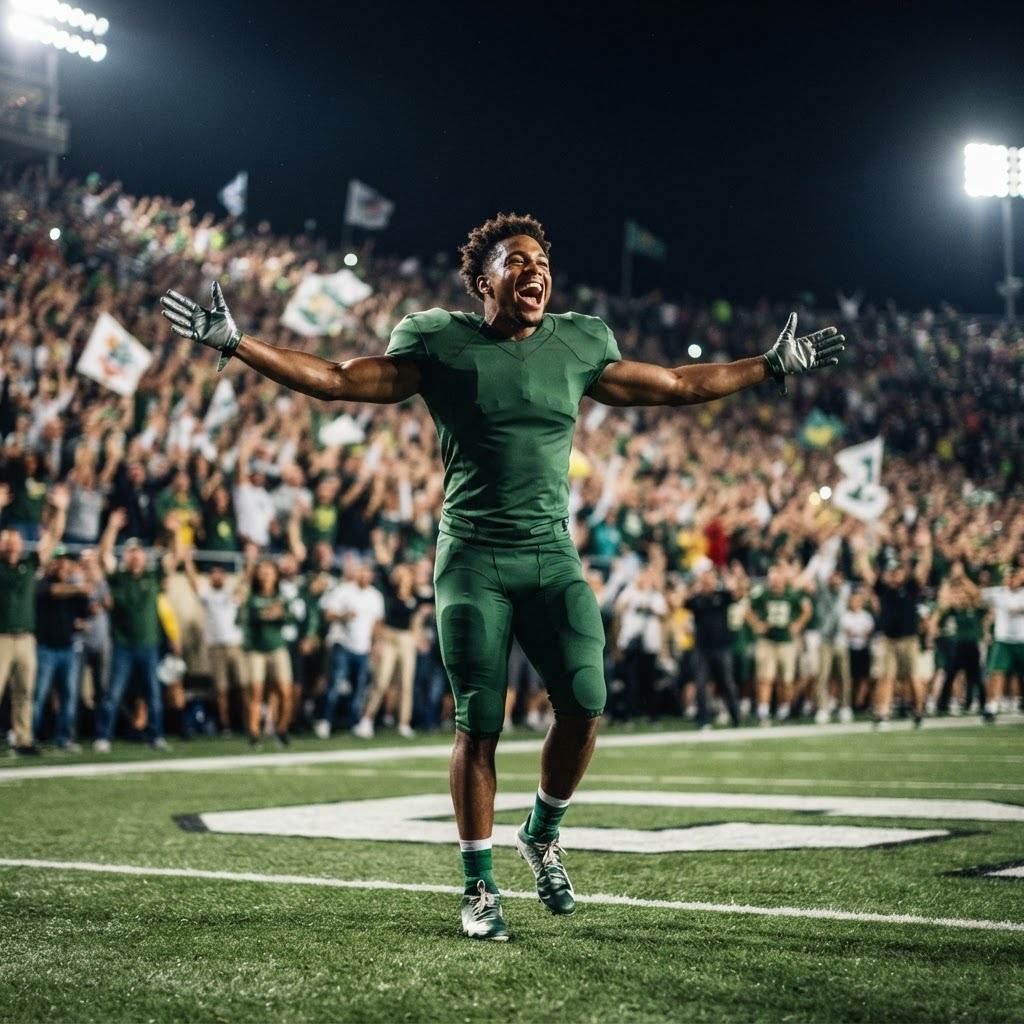 Player celebrating a touchdown in the end zone